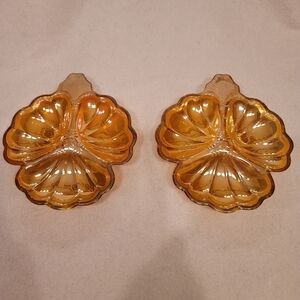 0824. A Pair ~ Vintage ~ Jeannette ~ Marigold ~ 3 Section ~ Carnival Glass ~